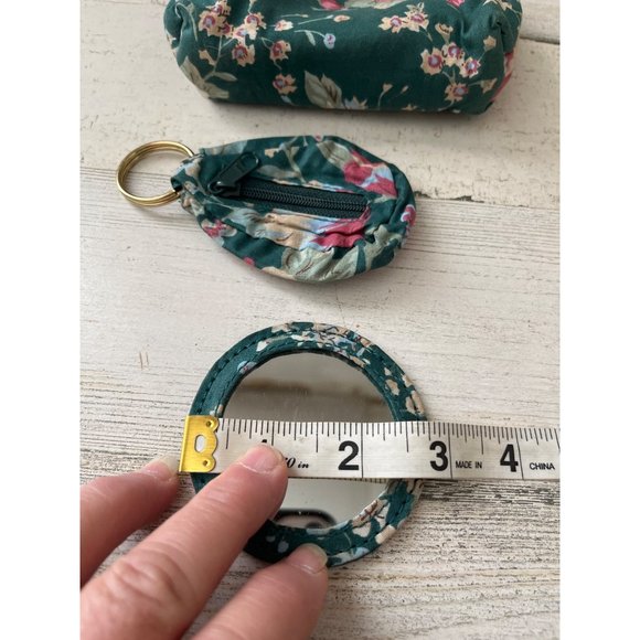 Small zippered green floral bag with matching key chain/change purse, lipstick - Picture 8 of 10